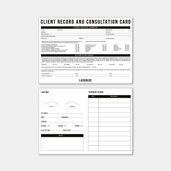 Client Record and Consultation Cards - Accessories - LashBase Limited