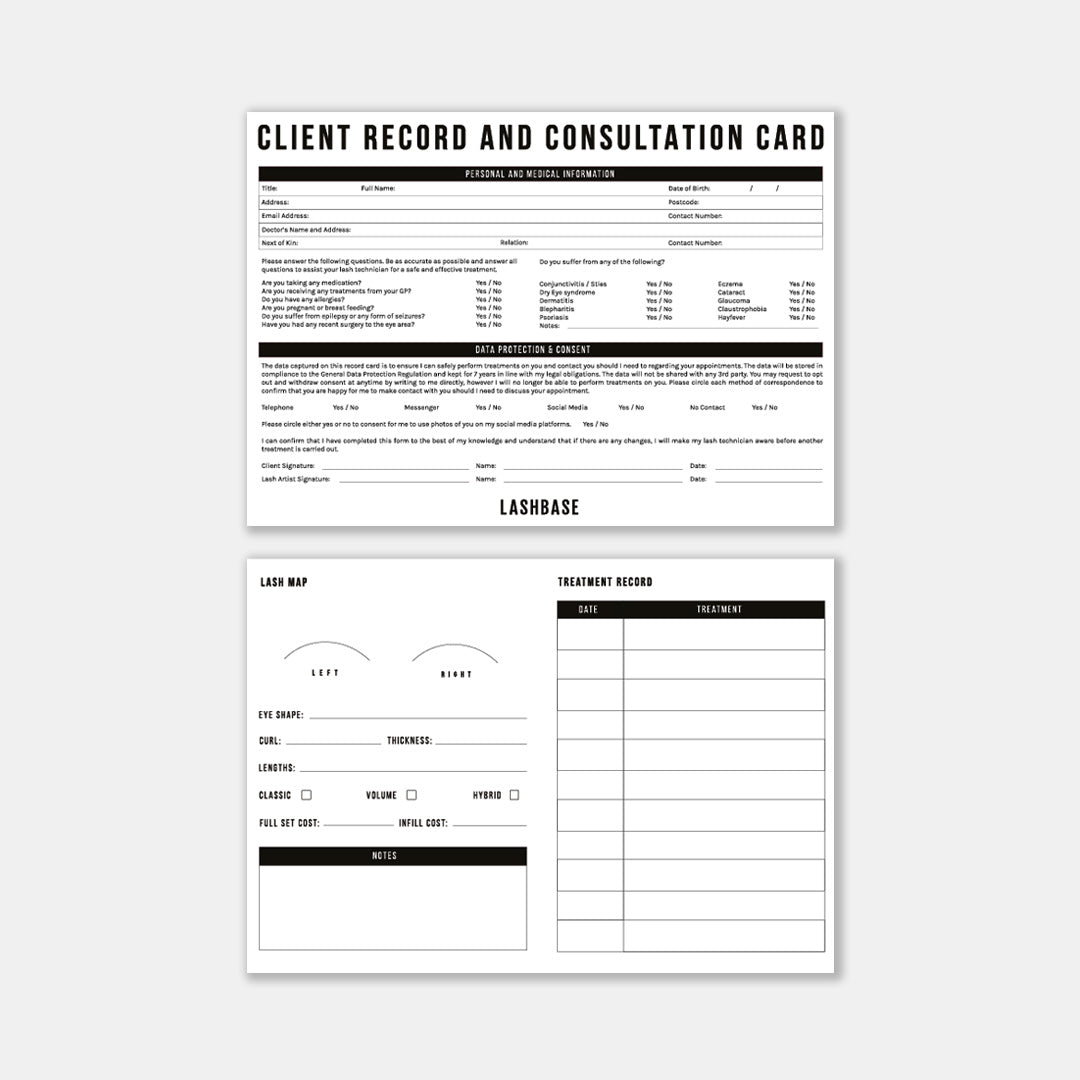 Client Record and Consultation Cards | LashBase Limited