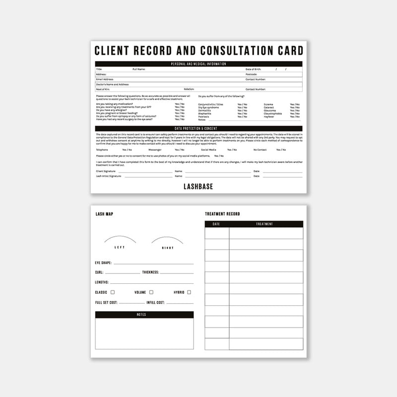 Client Record and Consultation Cards LashBase Limited