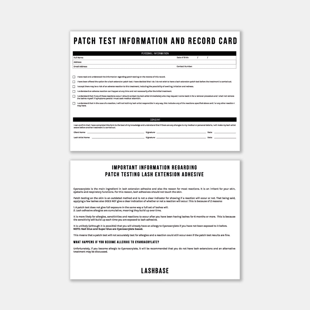 True Patch Collection Form Patch Test Consultation Records | LashBase Limited