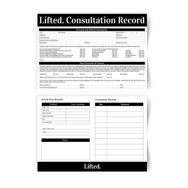 Lifted. Client Record and Consultation Cards - Lifted. - LashBase Limited